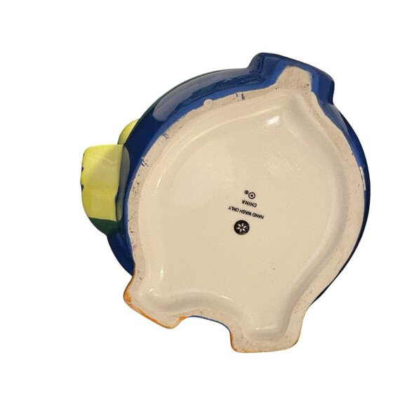 Ceramic Penguin Bird Blue Cookie Jar Wearing Head Set - Picture 6 of 6